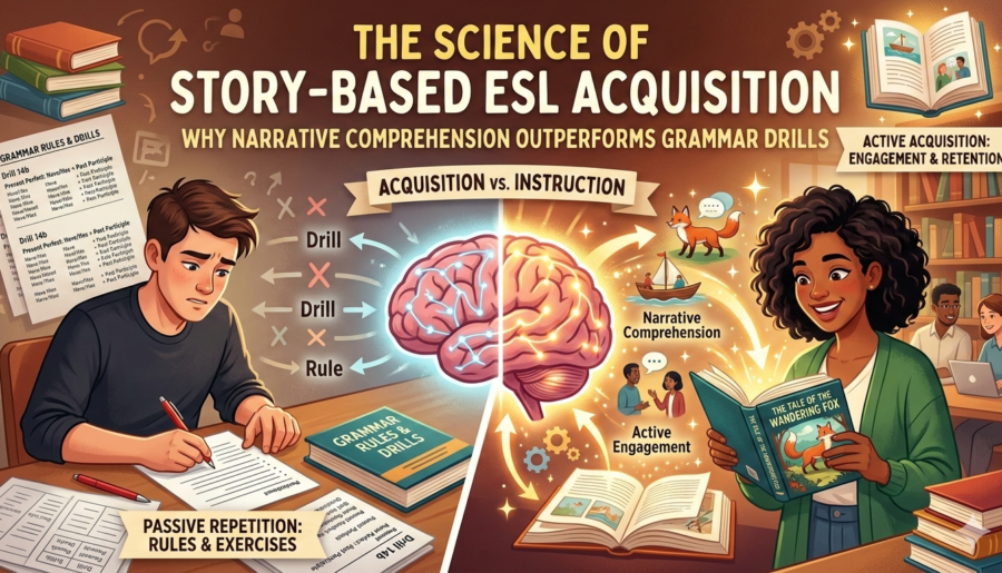 The Science of Story-Based ESL Acquisition: Why Narrative Comprehension Outperforms Grammar Drills